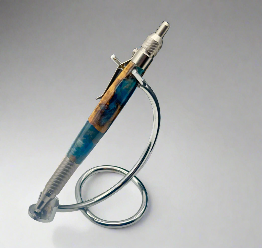 Turquoise/Copper/Silver and Stainless Steel Ballpoint EDC Click Pen; Epoxy resin and cottonwood burl; Hand casted and Hand turned