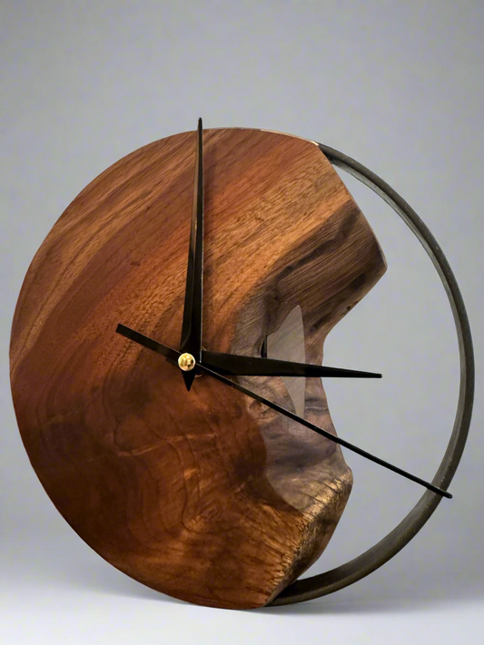 Walnut and Steel Small Wall Clock