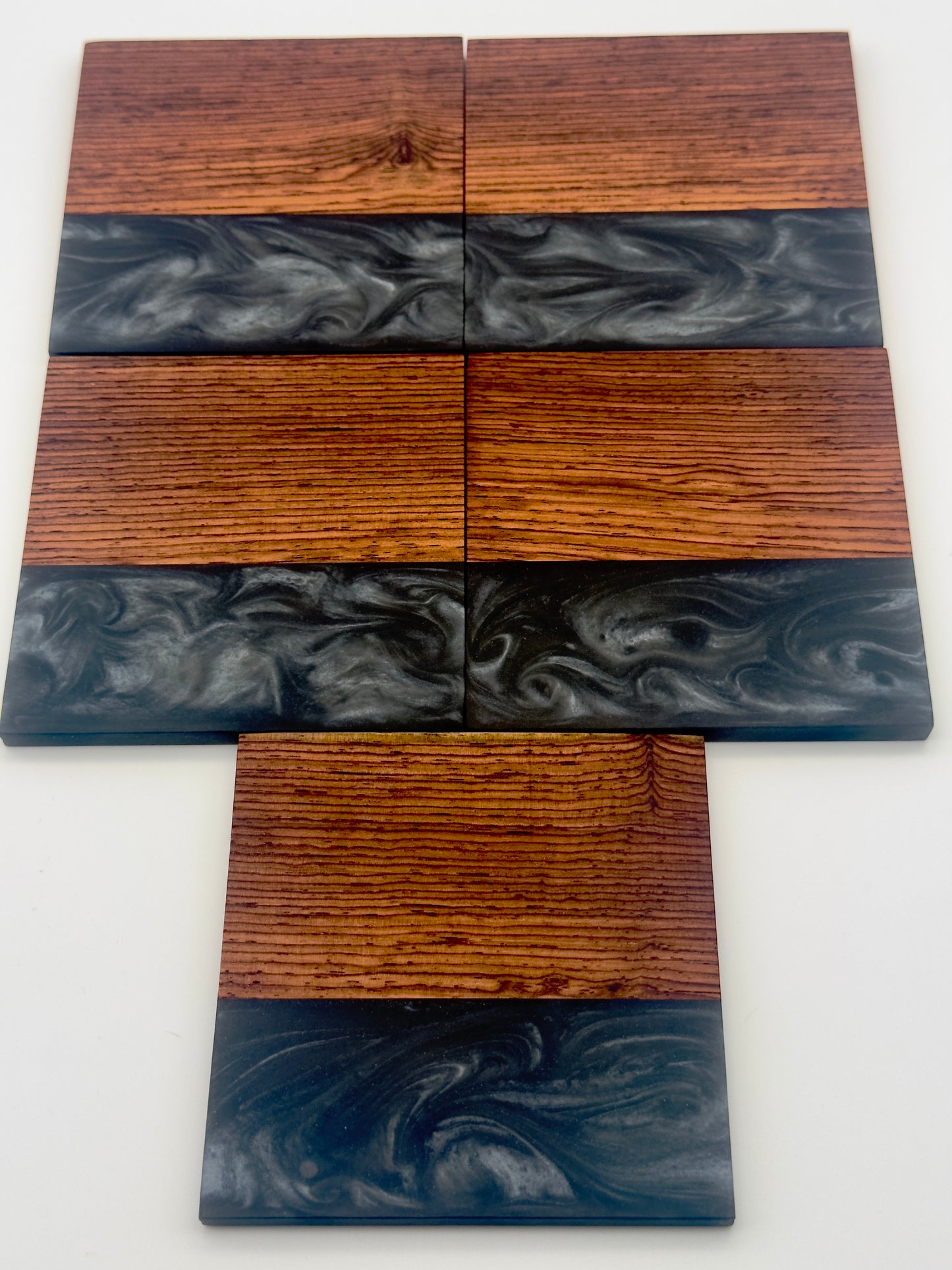 Charcoal Grey Epoxy Resin and Honduran Rosewood Coasters (Set of 5)