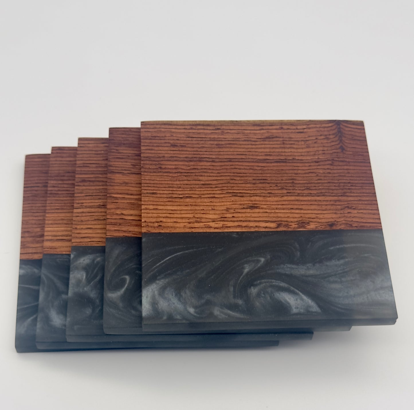 Charcoal Grey Epoxy Resin and Honduran Rosewood Coasters (Set of 5)