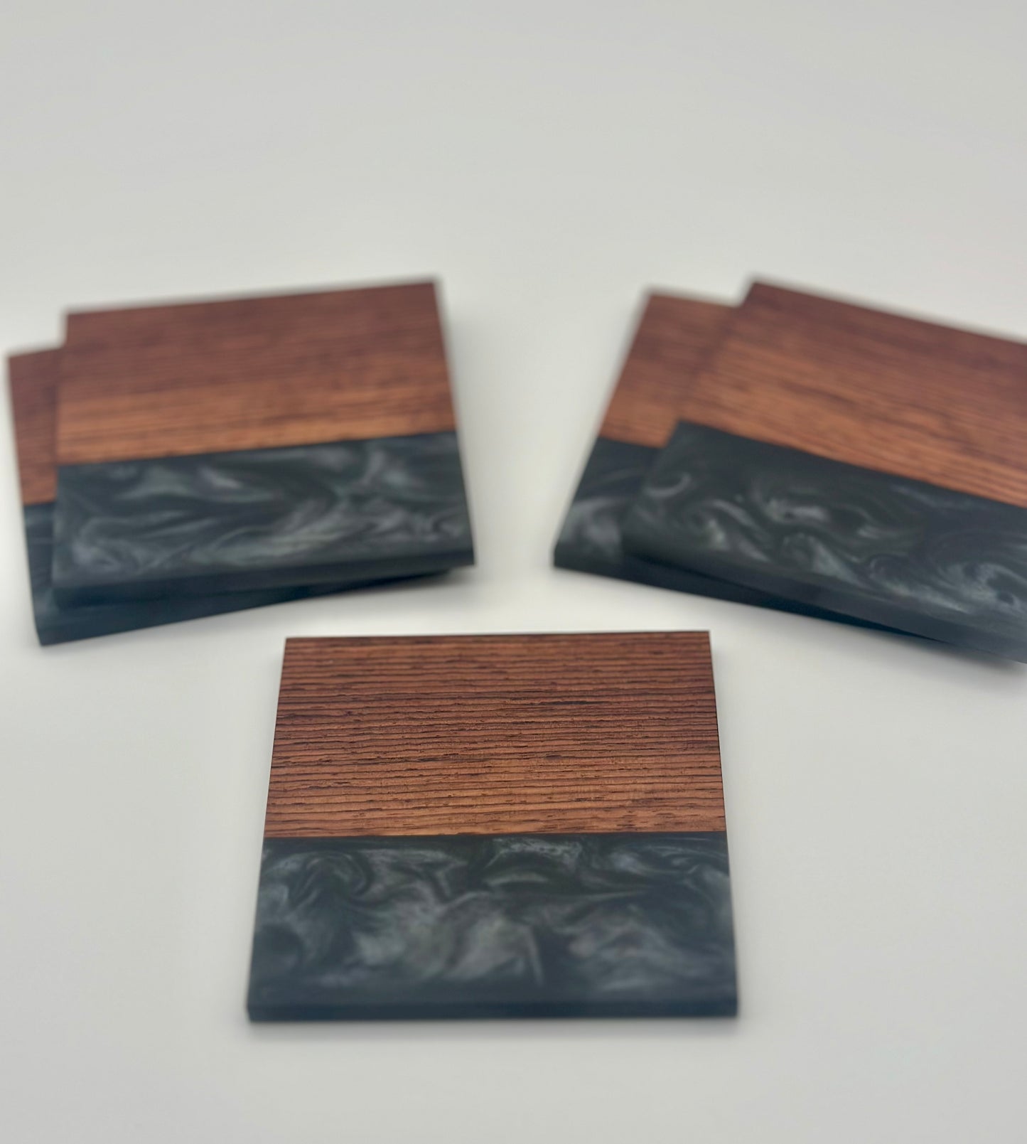 Charcoal Grey Epoxy Resin and Honduran Rosewood Coasters (Set of 5)