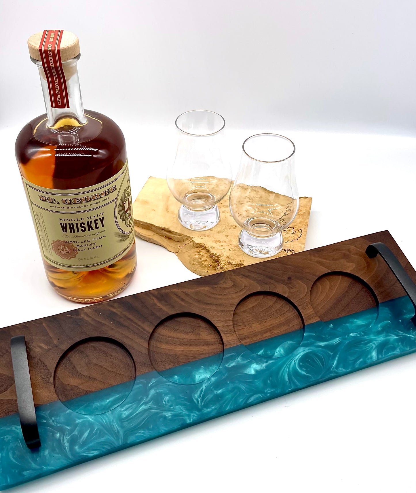 Walnut and Epoxy Resin Beer or Whiskey Tasting Flight Tray