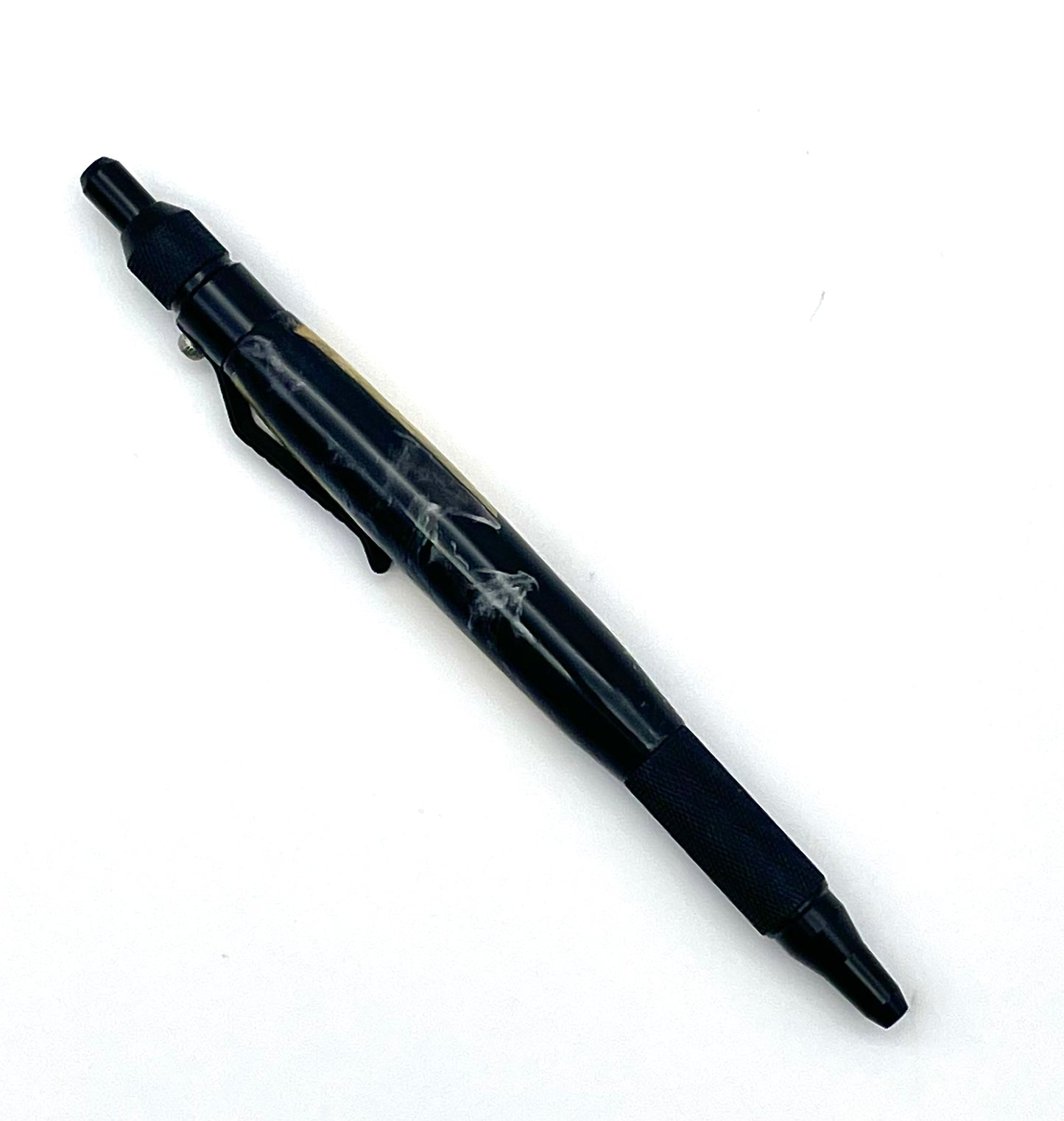 Black and White Ballpoint EDC Click Pen; Epoxy resin and maple burl; Hand casted and hand turned